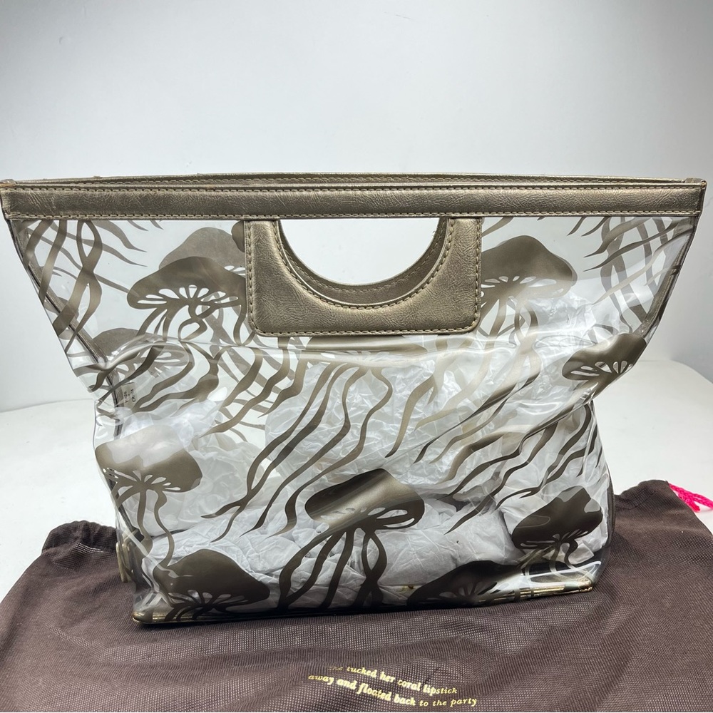 KATE SPADE Kei Jelly Fish Tote Clear Vinyl Gold Print & Leather Trim
